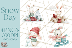 Snow Day Fun PNG, Watercolor Winter Animal Clipart Product Image 1