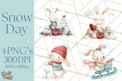 Snow Day Fun PNG, Watercolor Winter Animal Clipart Product Image 1