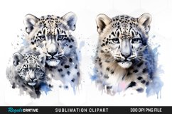Watercolor Snow Leopard Sublimation PNG Clipart Product Image 1
