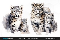 Watercolor Snow Leopard Sublimation PNG Clipart Product Image 1