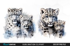 Watercolor Snow Leopard Sublimation PNG Clipart Product Image 1
