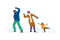 winter snowball fight family vector Product Image 1