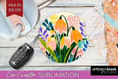 Snowdrop Modern Floral Car Coaster Sping Flower Coaster PNG Product Image 1