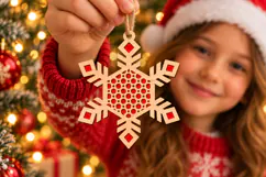 Snowflake Bauble Laser Cut Wood File, Christmas Ornament SVG Product Image 1