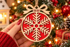 Snowflake Bauble Laser Cut Wood File, Christmas Ornament SVG Product Image 2