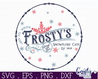 Round Vintage Christmas Svg Sign, Frosty's Snowflake cafe Product Image 2