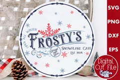 Round Vintage Christmas Svg Sign, Frosty's Snowflake cafe Product Image 1