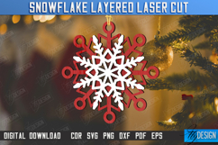Layered Snowflake Laser Cut Design, Christmas Tree Ornament Product Image 1