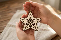 Snowflake Star Bauble SVG, Layered Laser Cut Wood Design Product Image 2