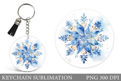 Snowflakes Keychain Sublimation. Winter Round Keychain Product Image 1