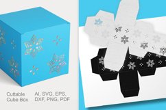 Snowflakes Patterned Cuttable Cube Favor Box with Holes SVG