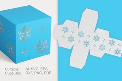 Snowflakes Patterned Cuttable Cube Favor Box with Holes SVG