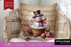 Snowman Pillow Sublimation - Vintage Christmas Pillow Cover Product Image 1