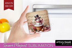 Snowman Magnet Sublimation - Vintage Christmas Square Magnet Product Image 1