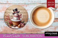 Snowman Round Coaster - Vintage Christmas Coaster PNG Product Image 1