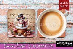 Snowman Square Coaster - Vintage Christmas Coaster PNG Product Image 1
