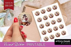 Snowman Round Sticker - Vintage Christmas Printable Sticker Product Image 1