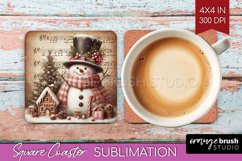 Snowman Square Coaster - Vintage Christmas Coaster PNG Product Image 1