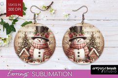 Snowman Round Earrings - Vintage Christmas PNG Sublimation Product Image 1