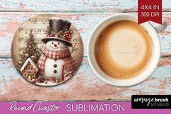 Snowman Round Coaster - Vintage Christmas Coaster PNG Product Image 1