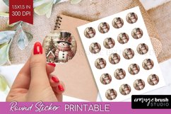 Snowman Round Sticker - Vintage Christmas Printable Sticker Product Image 1