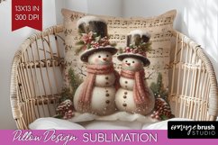 Snowman Pillow Sublimation - Vintage Christmas Pillow Cover Product Image 1