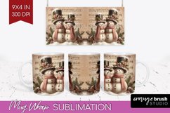 Snowman Mug Wrap - Vintage Christmas Mug PNG Sublimation Product Image 1