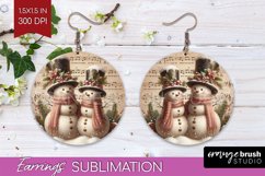 Snowman Round Earrings - Vintage Christmas PNG Sublimation Product Image 1