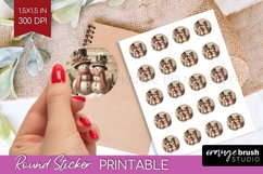 Snowman Round Sticker - Vintage Christmas Printable Sticker Product Image 1