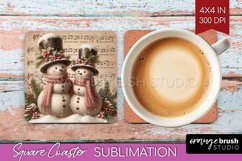 Snowman Square Coaster - Vintage Christmas Coaster PNG Product Image 1