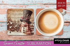 Snowman Square Coaster - Vintage Christmas Coaster PNG Product Image 1