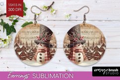 Snowman Round Earrings - Vintage Christmas PNG Sublimation Product Image 1