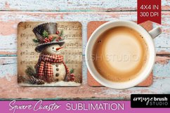 Snowman Square Coaster - Vintage Christmas Coaster PNG Product Image 1