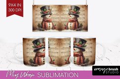 Snowman Mug Wrap - Vintage Christmas Mug PNG Sublimation Product Image 1