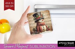 Snowman Magnet Sublimation - Vintage Christmas Square Magnet Product Image 1