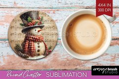 Snowman Round Coaster - Vintage Christmas Coaster PNG Product Image 1