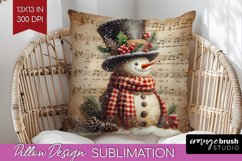 Snowman Pillow Sublimation - Vintage Christmas Pillow Cover Product Image 1