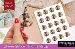 Snowman Round Sticker - Vintage Christmas Printable Sticker Product Image 1