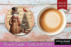 Snowman Round Coaster - Vintage Christmas Coaster PNG Product Image 1