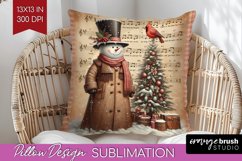 Snowman Pillow Sublimation - Vintage Christmas Pillow Cover Product Image 1