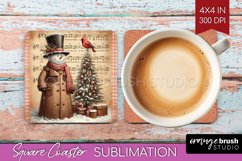 Snowman Square Coaster - Vintage Christmas Coaster PNG Product Image 1