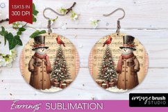 Snowman Round Earrings - Vintage Christmas PNG Sublimation Product Image 1