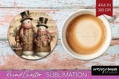 Snowman Round Coaster - Vintage Christmas Coaster PNG Product Image 1