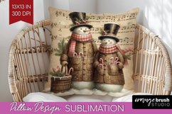 Snowman Pillow Sublimation - Vintage Christmas Pillow Cover Product Image 1
