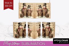 Snowman Mug Wrap - Vintage Christmas Mug PNG Sublimation Product Image 1