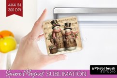 Snowman Magnet Sublimation - Vintage Christmas Square Magnet Product Image 1