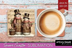 Snowman Square Coaster - Vintage Christmas Coaster PNG Product Image 1