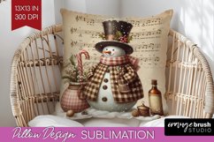 Snowman Pillow Sublimation - Vintage Christmas Pillow Cover Product Image 1