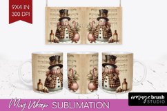 Snowman Mug Wrap - Vintage Christmas Mug PNG Sublimation Product Image 1