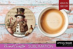 Snowman Round Coaster - Vintage Christmas Coaster PNG Product Image 1